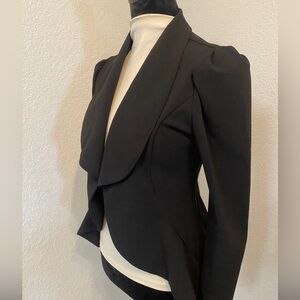 SHEIN Black Puff-Sleeve Tailored Shawl Collar Blazer